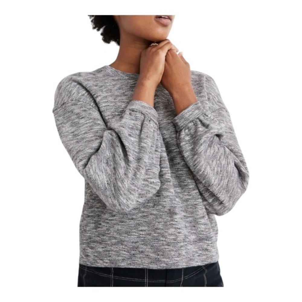 Madewell Space Dye Puff Sleeve‎ Sweatshirt Womens Large Grey Marled Casual Top